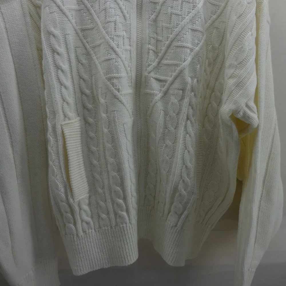 Blair Mens 3XL Full Zip Cable Knit Sweater Natural Cream Mock Neck Vintage 2173